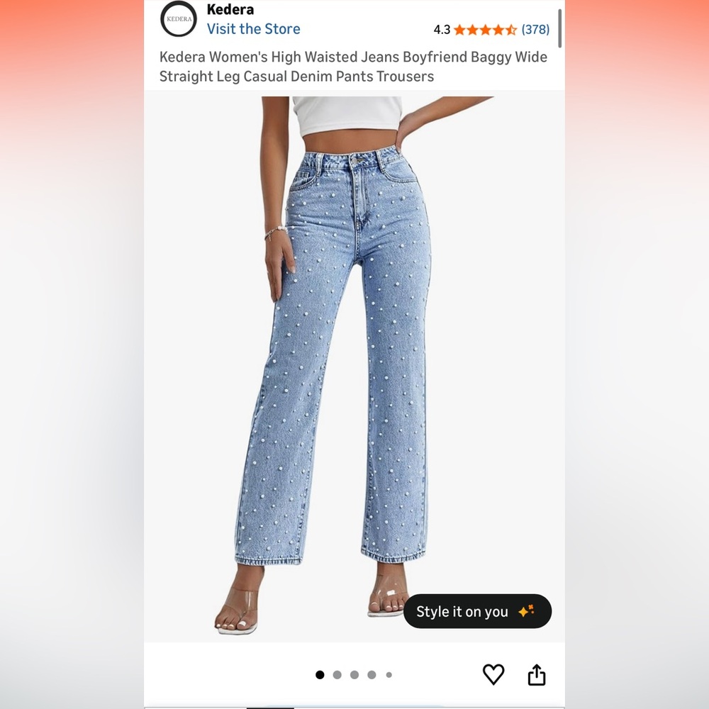 Light Blue Wide Leg Jeans with Pearl Embellishments